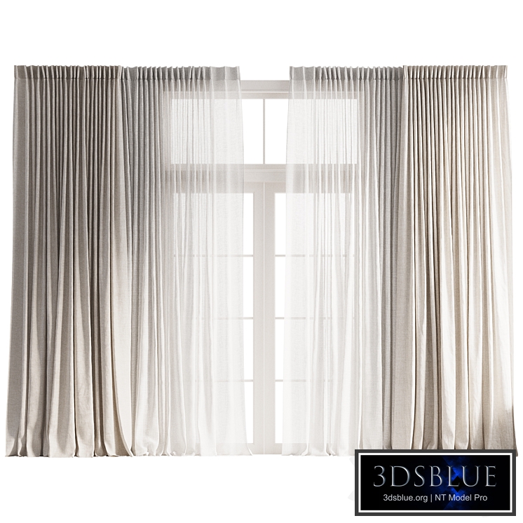 Pinch Pleat Linen Curtain with Tulle