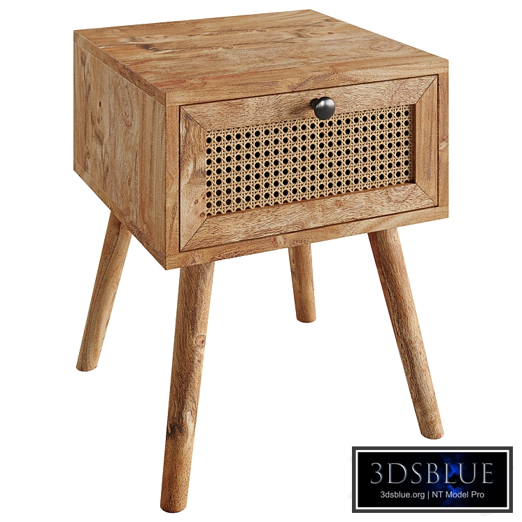 Bedside table made of solid wood with rattan Gersemi