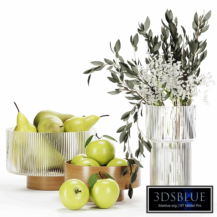 fruit set green apple and pear
