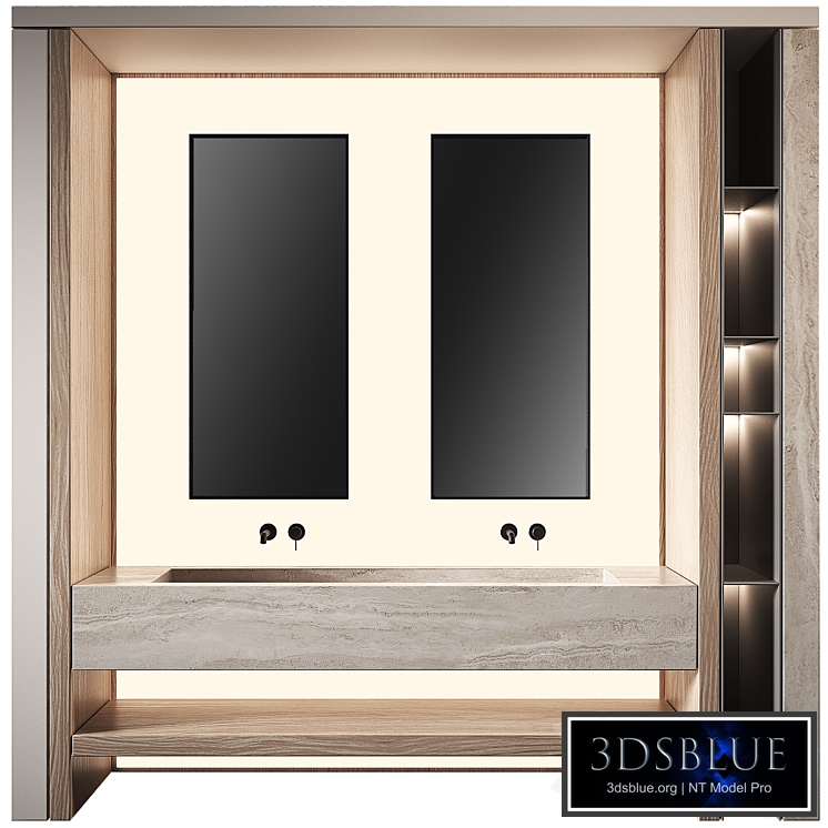 Bathroom furniture set 11. Stone sink. Backlit wall