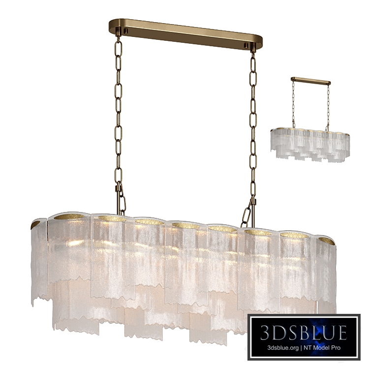 Rectangular hanging chandelier made of corrugated glass