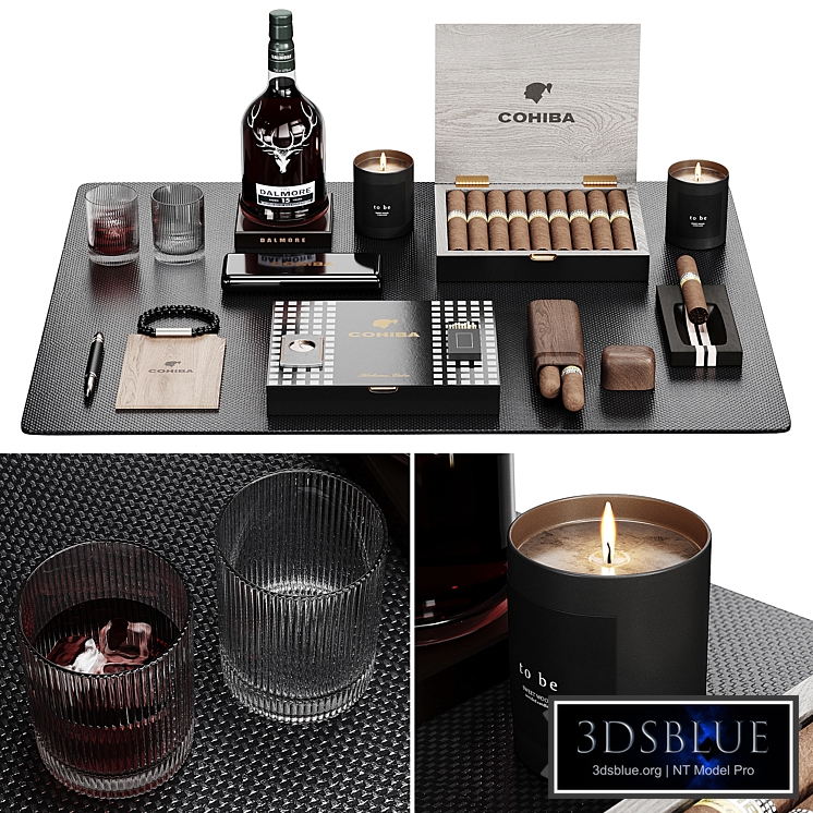 Decorative set with Dalmore whiskey and Cohiba cigars
