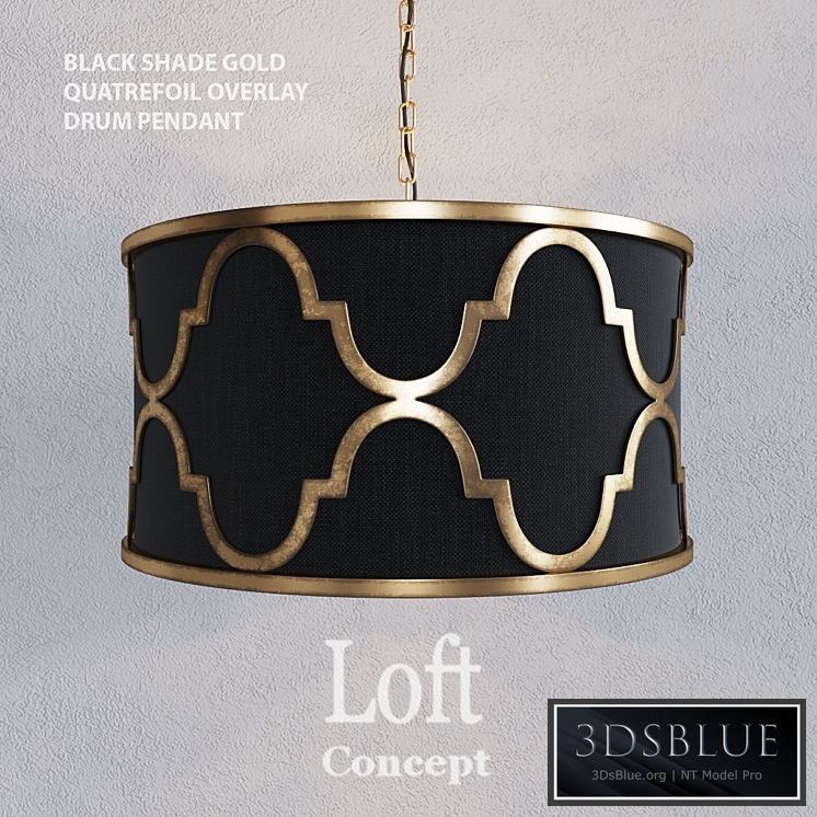 Loft concept - BLACK SHADE GOLD QUATREFOIL OVERLAY DRUM PENDANT