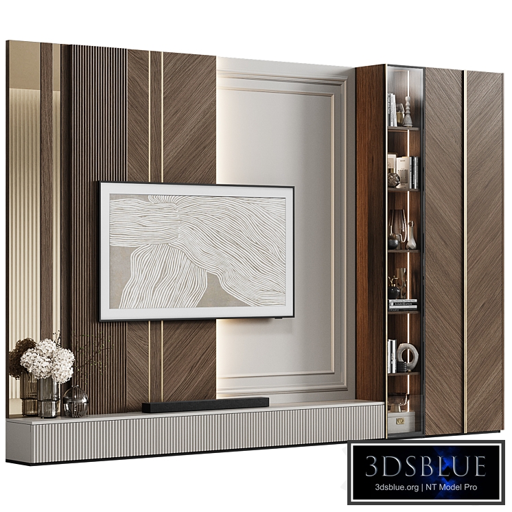 TV wall in modern classic style with decor 23