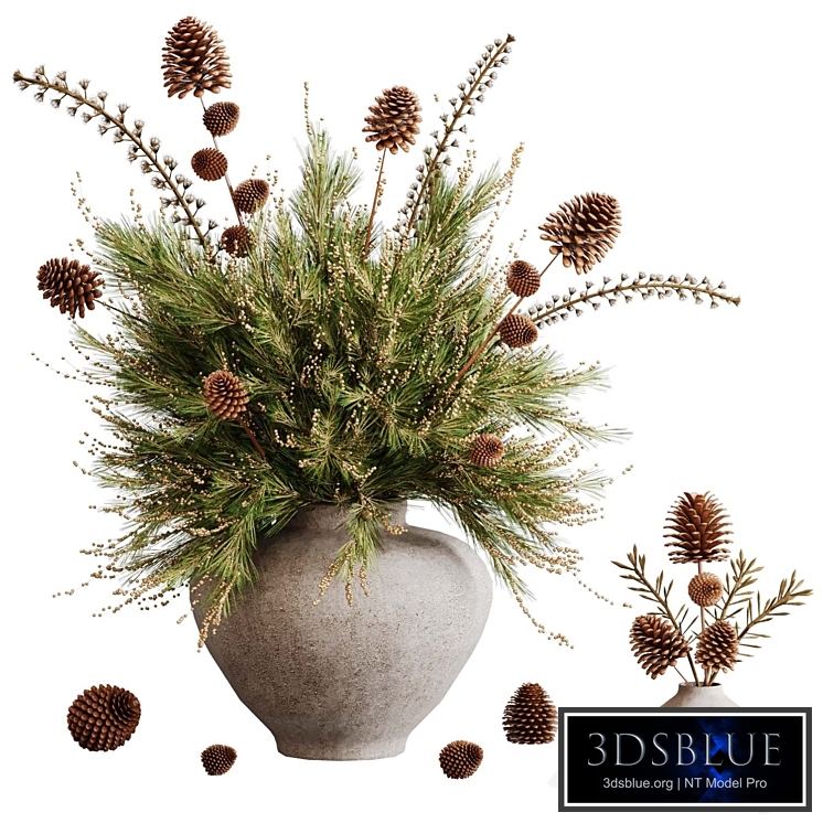 Pine branches in a rustic vase