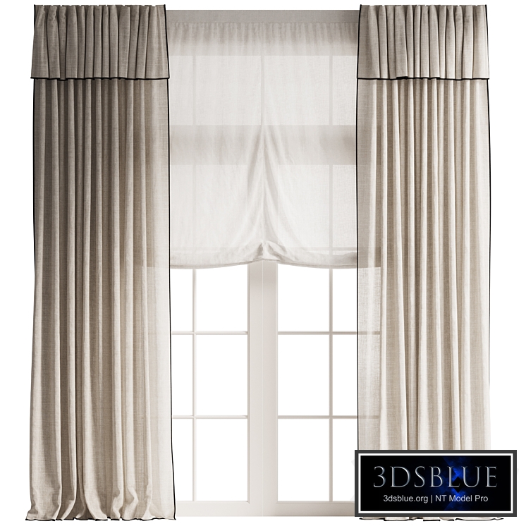 Black Trim Linen Curtains with Relaxed Roman Shade