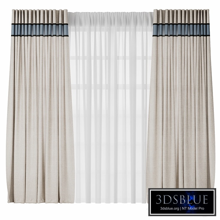 Linen curtains with blue piping a