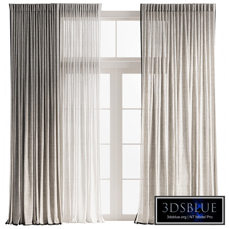 Pinch Pleat Linen Curtain with Tulle 2