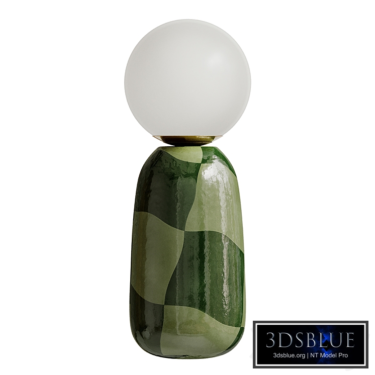 Ceramic Lamp with Glass Lamp Shade- Abstract Green Check