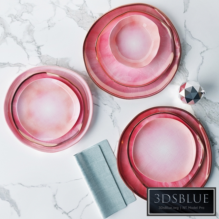 Set of plates in a pink glaze irregular shape