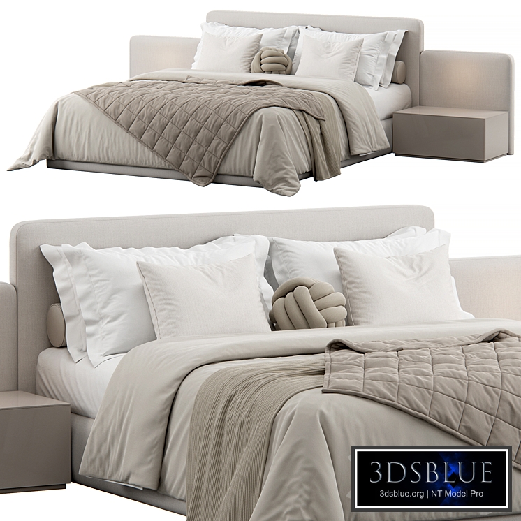 Rounded Panels Upholstered Headboard Bed