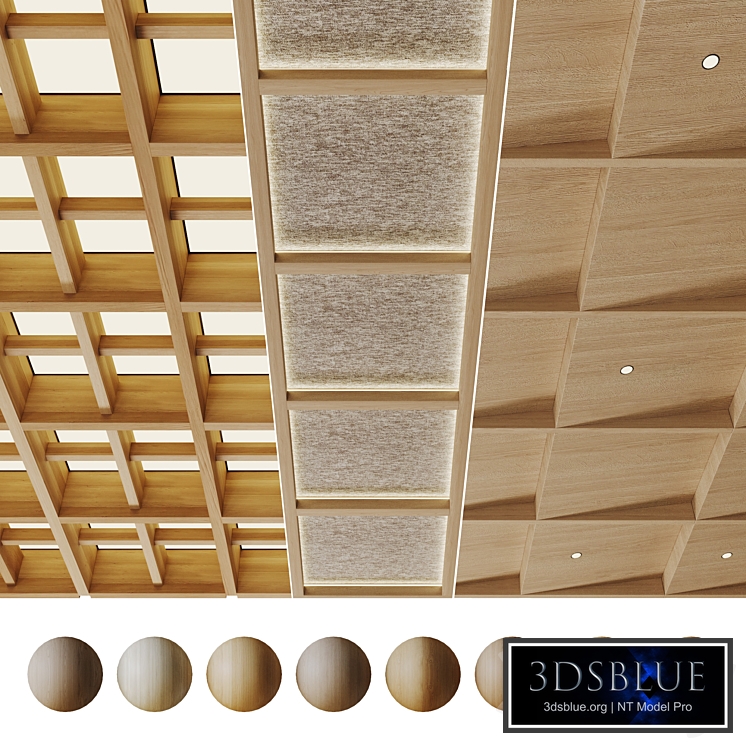 Set of suspended ceilings made of wood (3 options)
