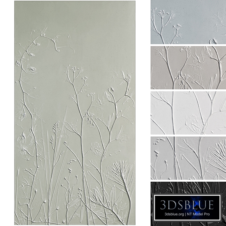 Botanical bas-relief gypsum wall decorative panel meadow plants