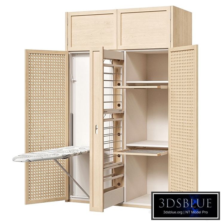 Laundry closet with built-in ironing board and dryer