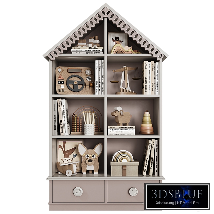 Children's low cabinet-shelf for books and toys 
