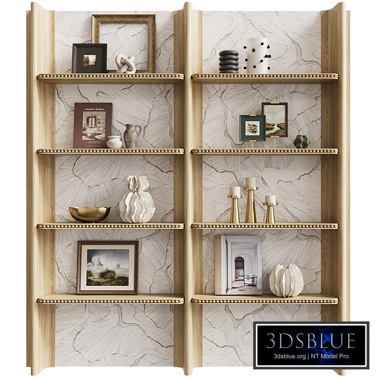 Wooden wall shelf unit with decor