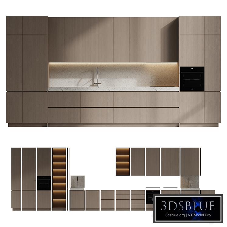 Minimalist modular kitchen with integrated handles