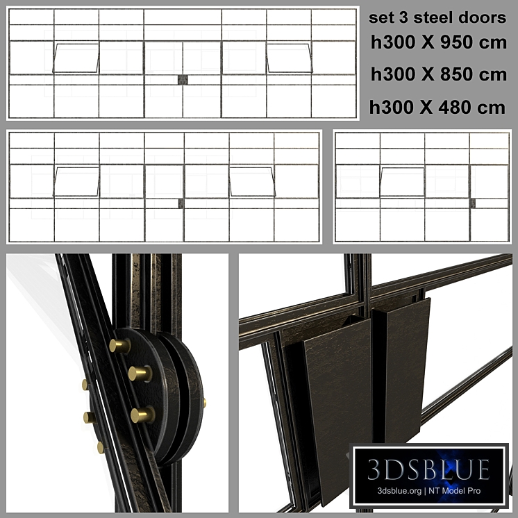Set 3 big doors blak steel