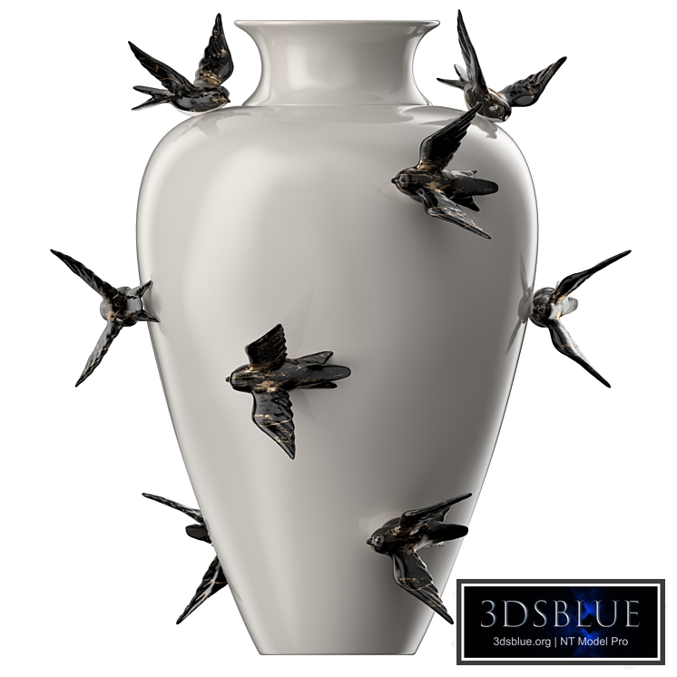 Sculptural ceramic vase with swallows
