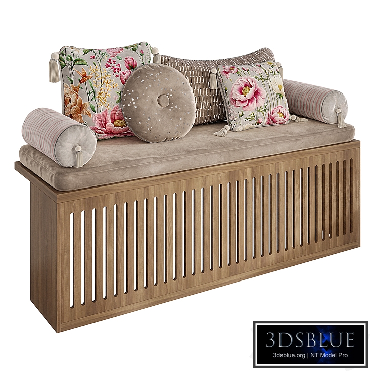 Window sill seat with a grid and cushions