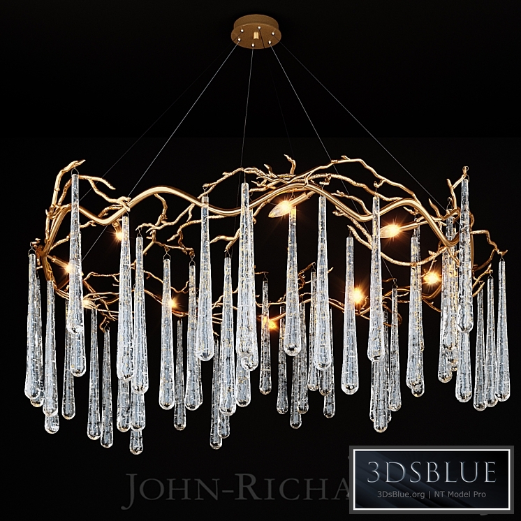 John Richard Brass and Glass Teardrop Eight-Light Chandelier