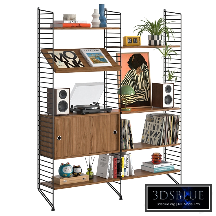 String Shelving with mid-century decor. Modular system.