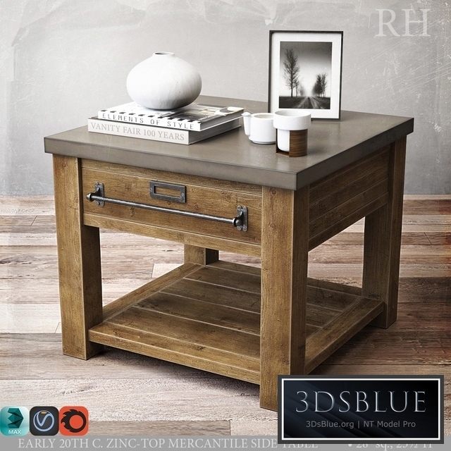 ZINC-TOP MERCANTILE SIDE TABLE 28sq