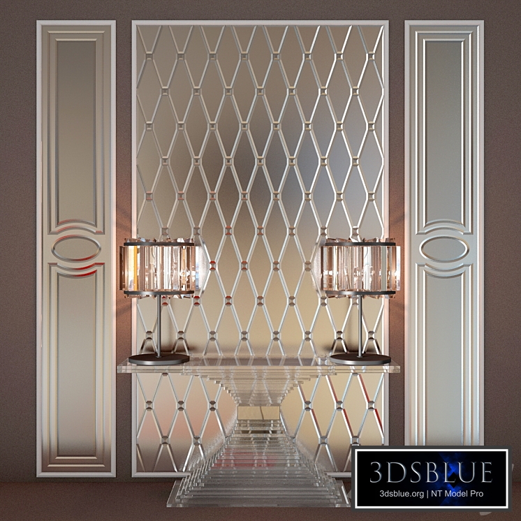 HOME CONCEPT console, mirror facets, table lamp