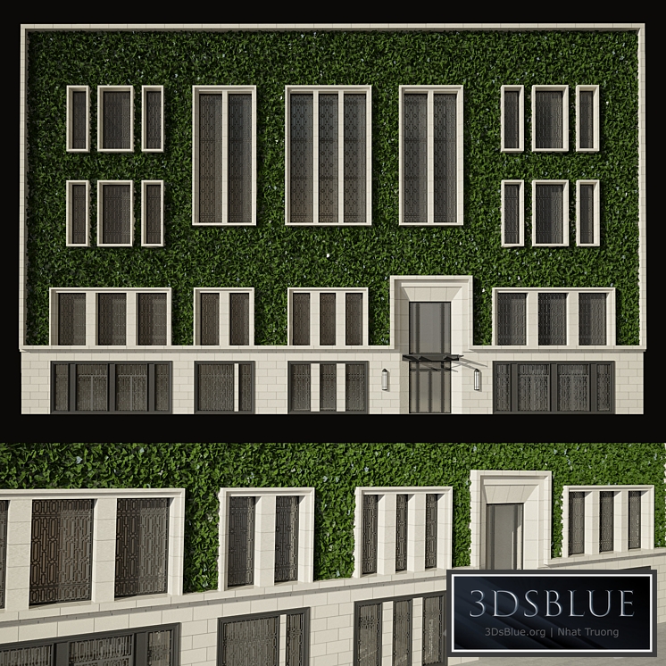 The facade of the building