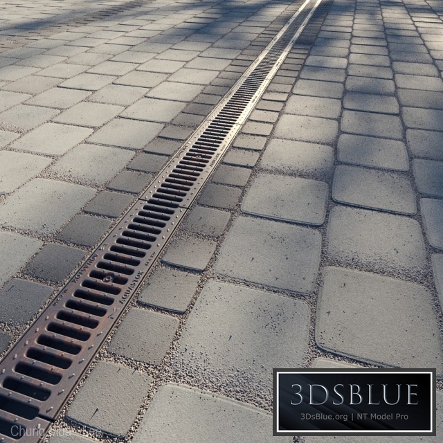 Paving slabs and storm grate